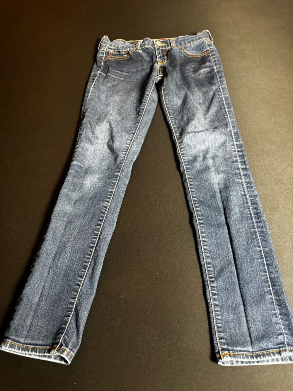 Lucky Brand Blue Denim Jeans Tan Leather Patch Minimalist Boho